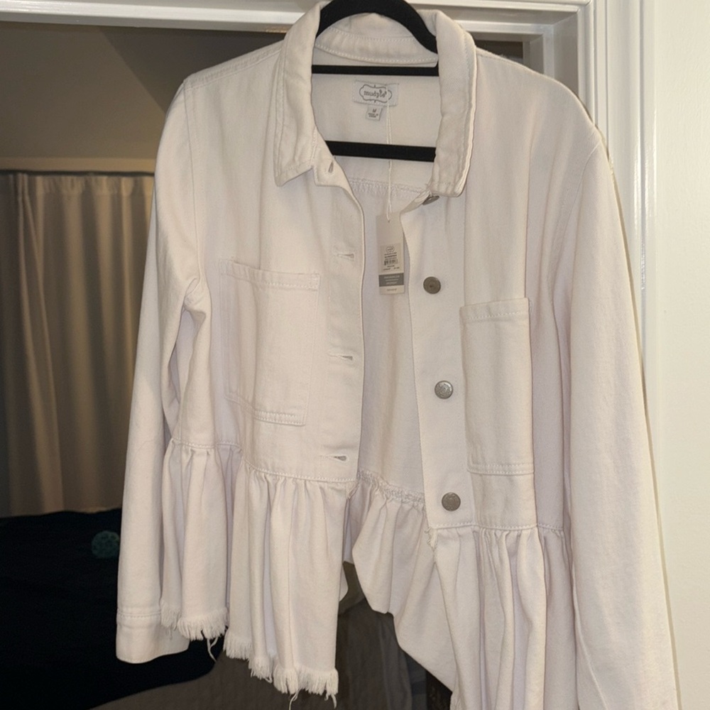 Mudpie White Denim Jacket